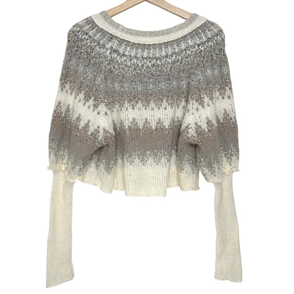 Free People Home For The Holidays Fair Isle Sweater Cream Gray XS - Picture 5 of 15